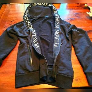 Moncler Black Hoodie with Logo Trim